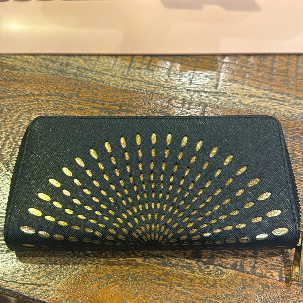 black and gold detailed wallet